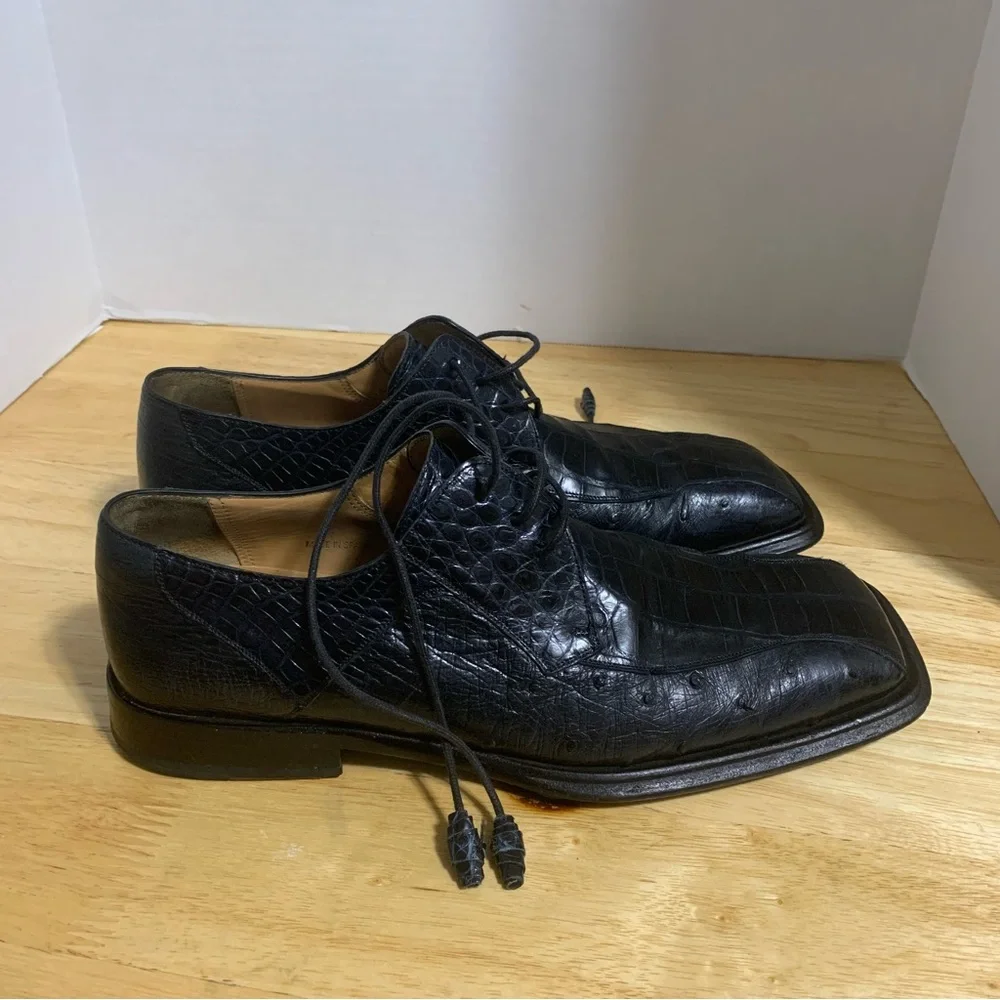 VTG Paolo De Marco Genuine Crocodile Alligator‎ Black Split Toe Loafers Shoes 8